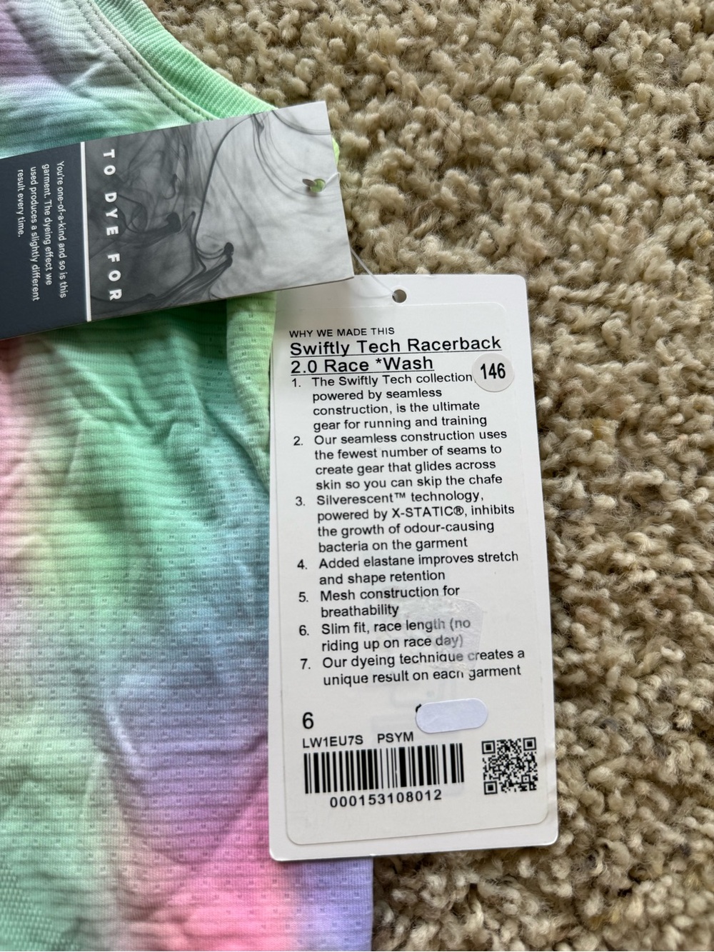 NEW Lululemon Rare Psychedelic Tie Dye Swiftly Tech Racerback 2.0 Tank Crop 6 - Picture 3 of 5